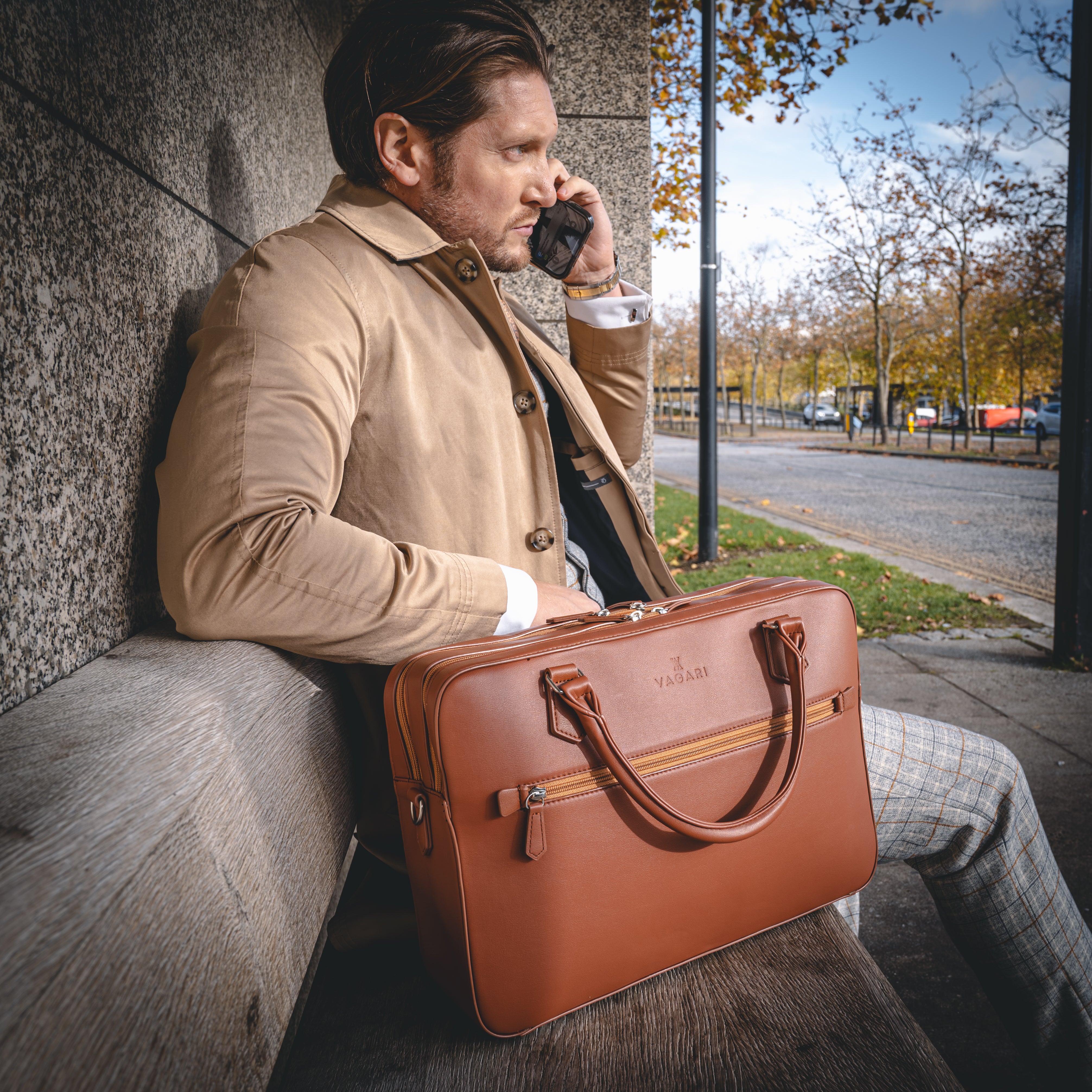 Berlin Double Laptop Bag - Tan