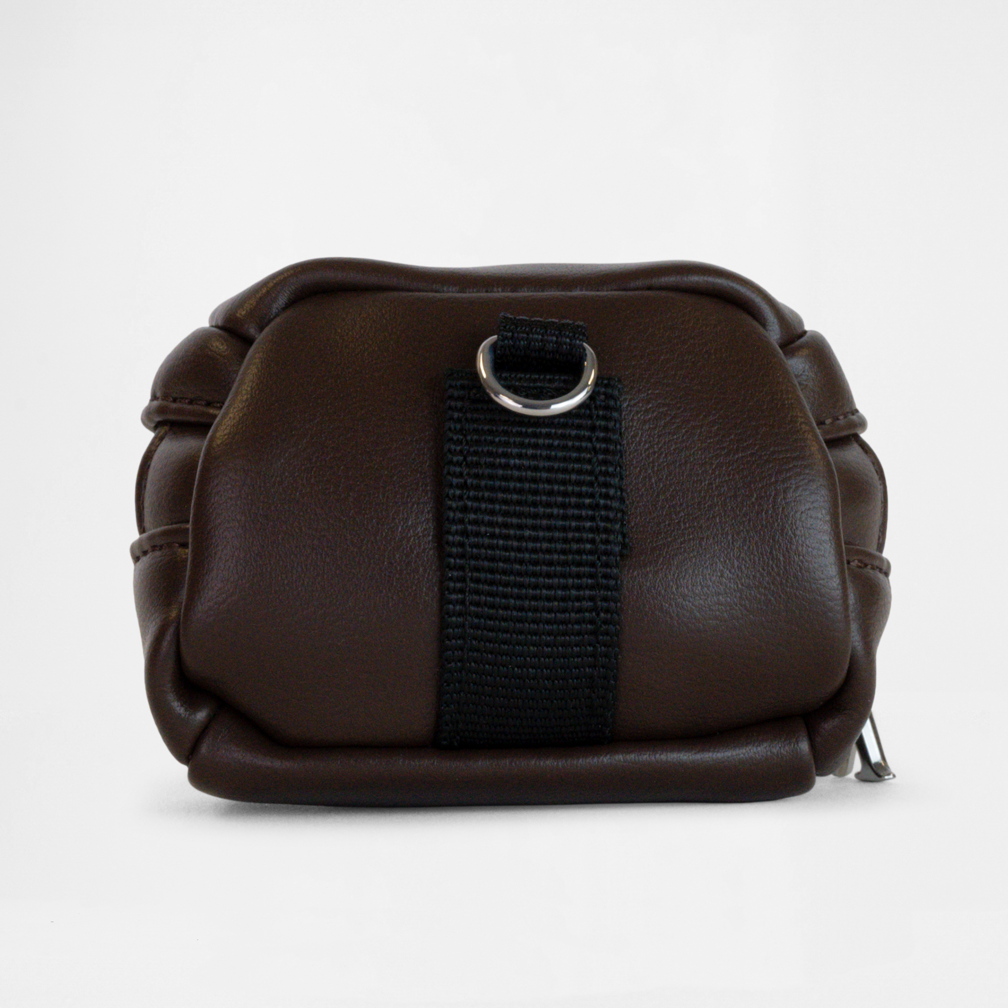 Back view of the Memphis Earbud Case in Chocolate with clip detail