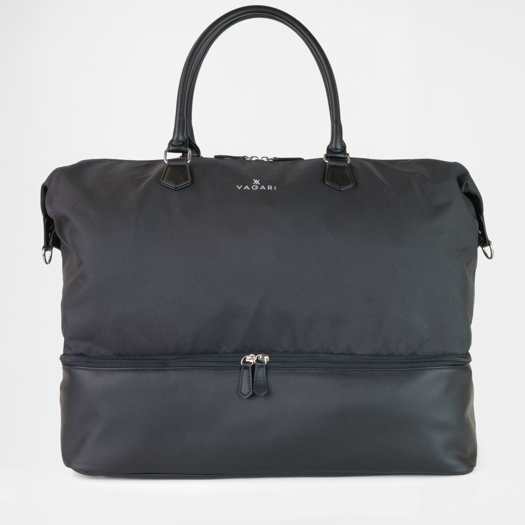 Athens Gym Bag in Black with upright front handles, Vagari logo visible
