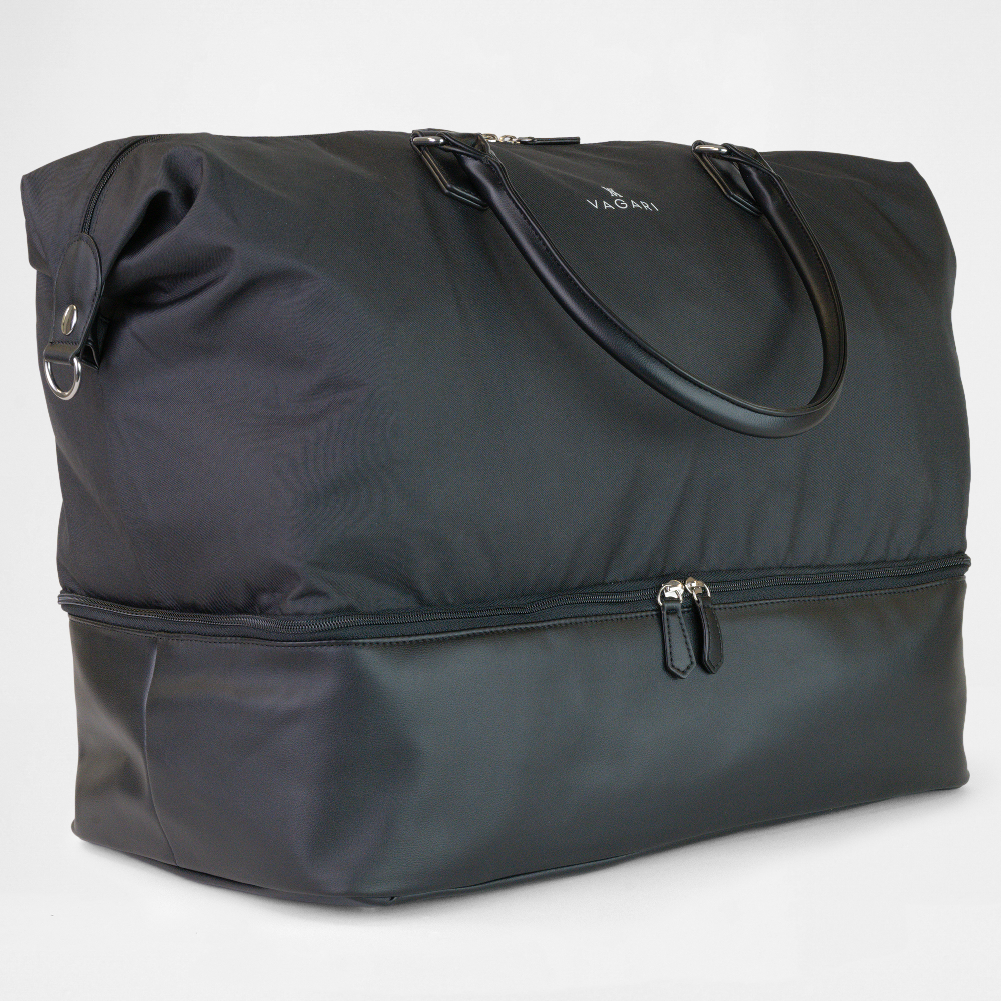 Side angle view of the Athens Gym Bag in Black showing structure and handles