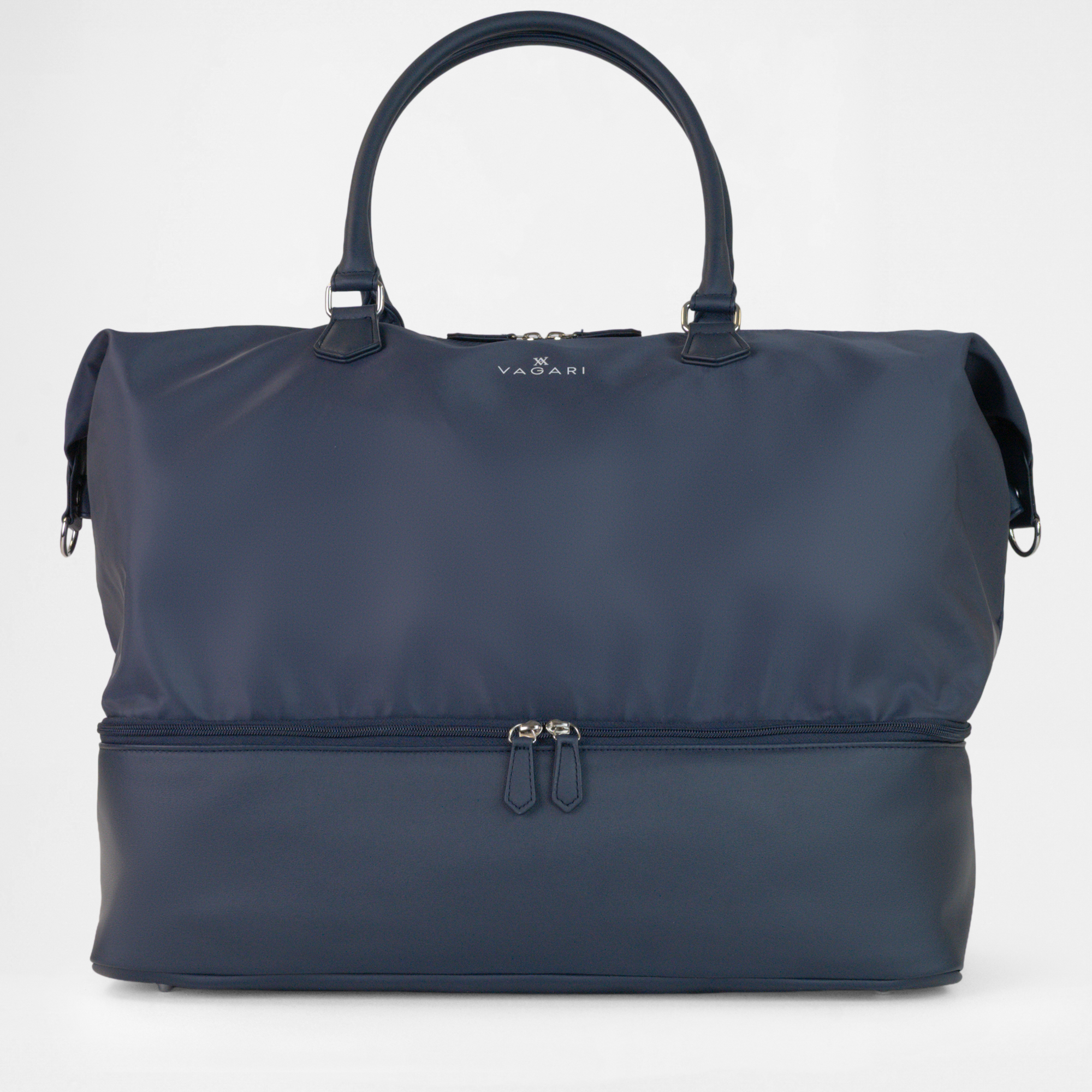 Athens Gym Bag in Navy with upright front handles, Vagari logo visible
