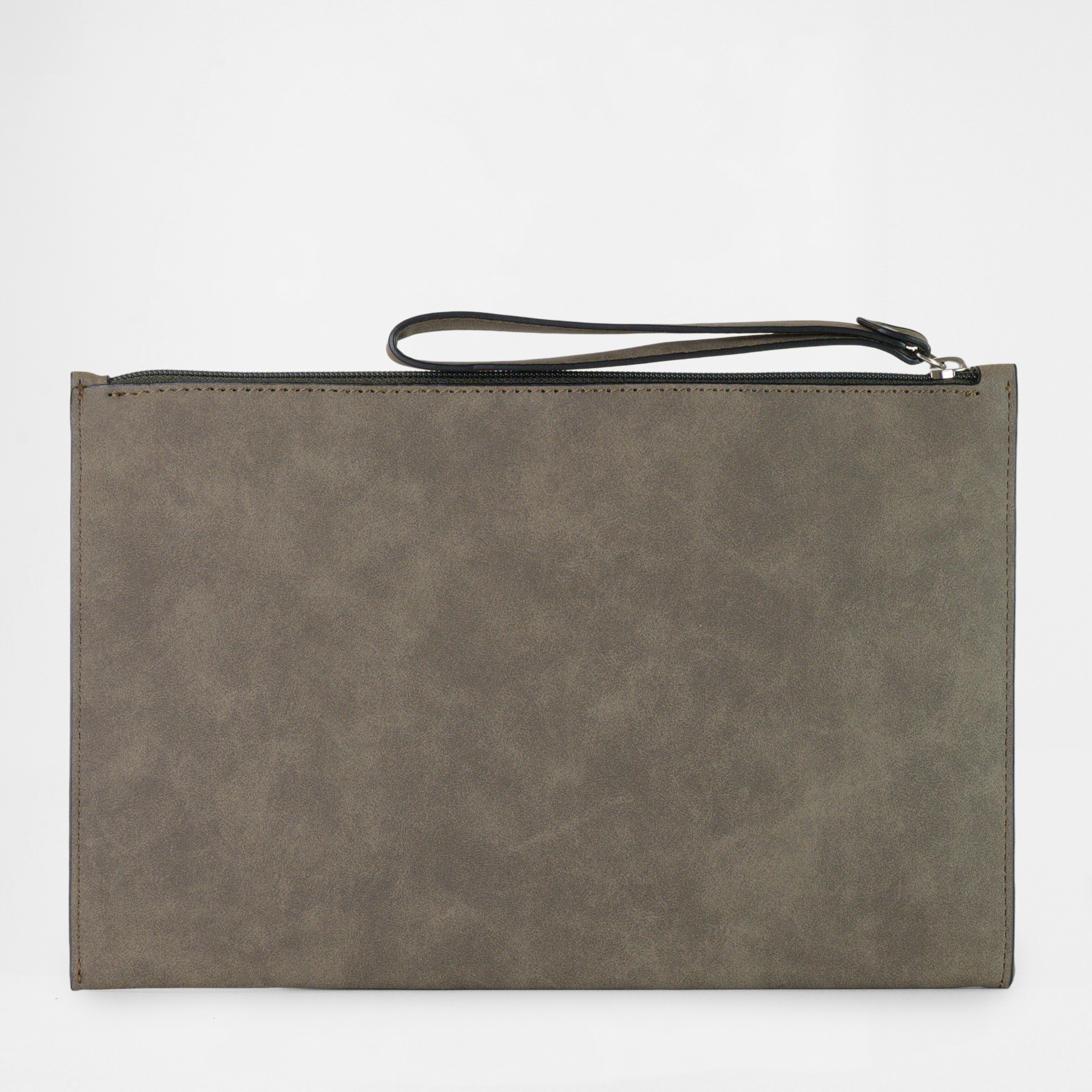 Product view of the Geneva Compact Pouch in Olive Drab, showing reverse side with smooth textured finish.