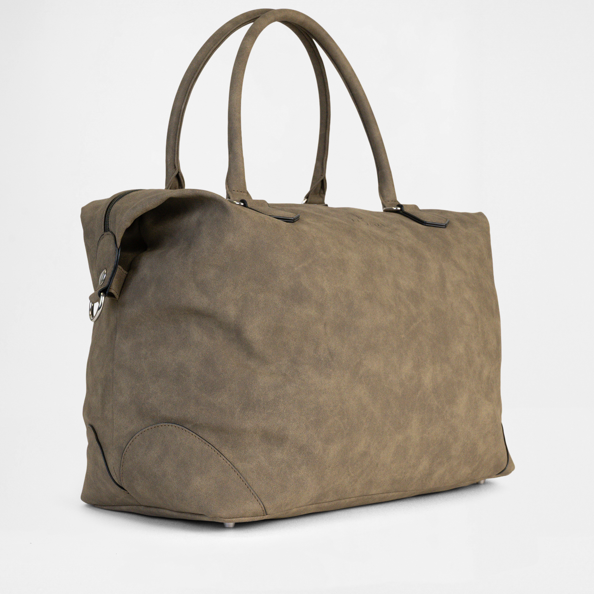 Angled side view of the Lisbon Weekender in Olive Drab.