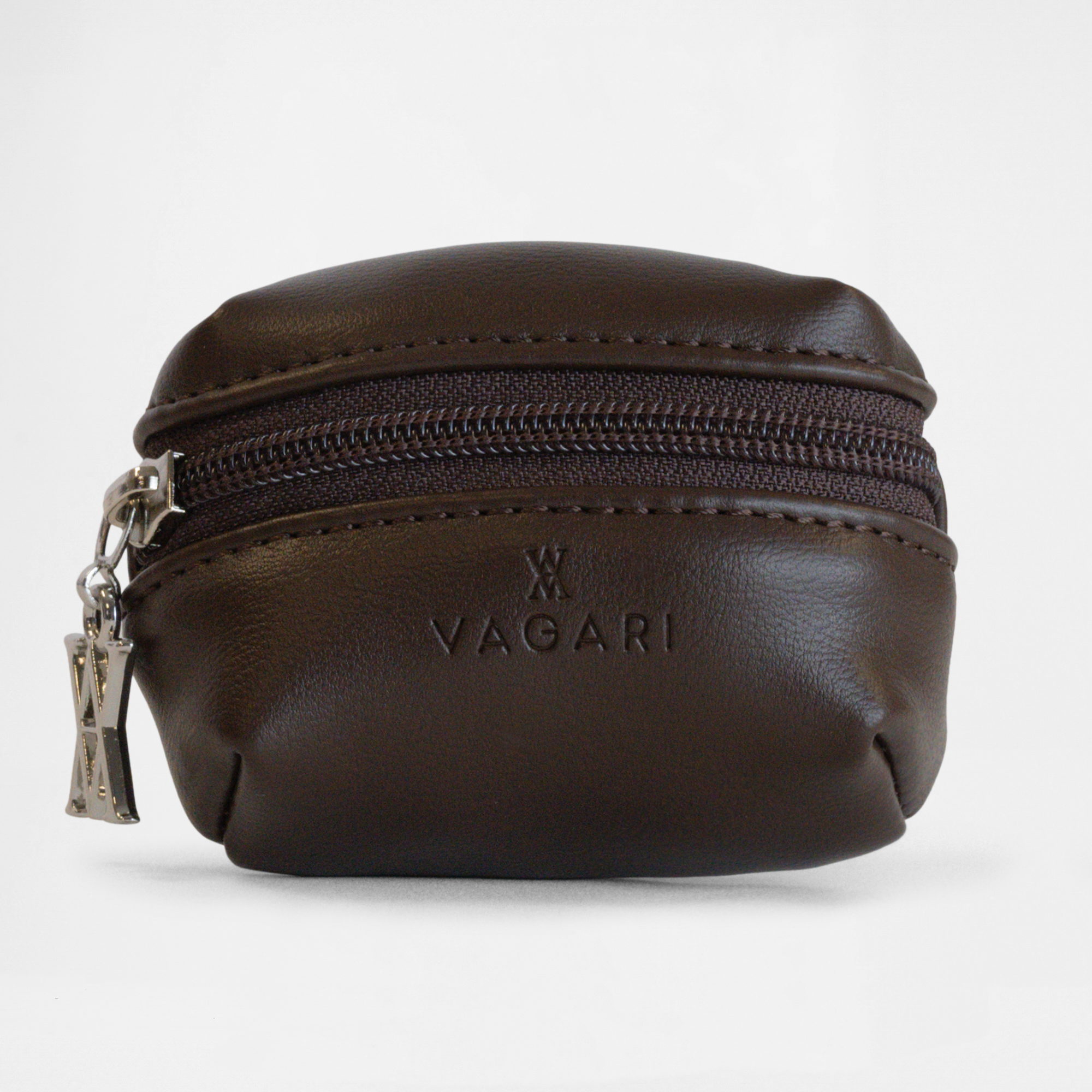 Front view of the Memphis Earbud Case in Chocolate by Vagari