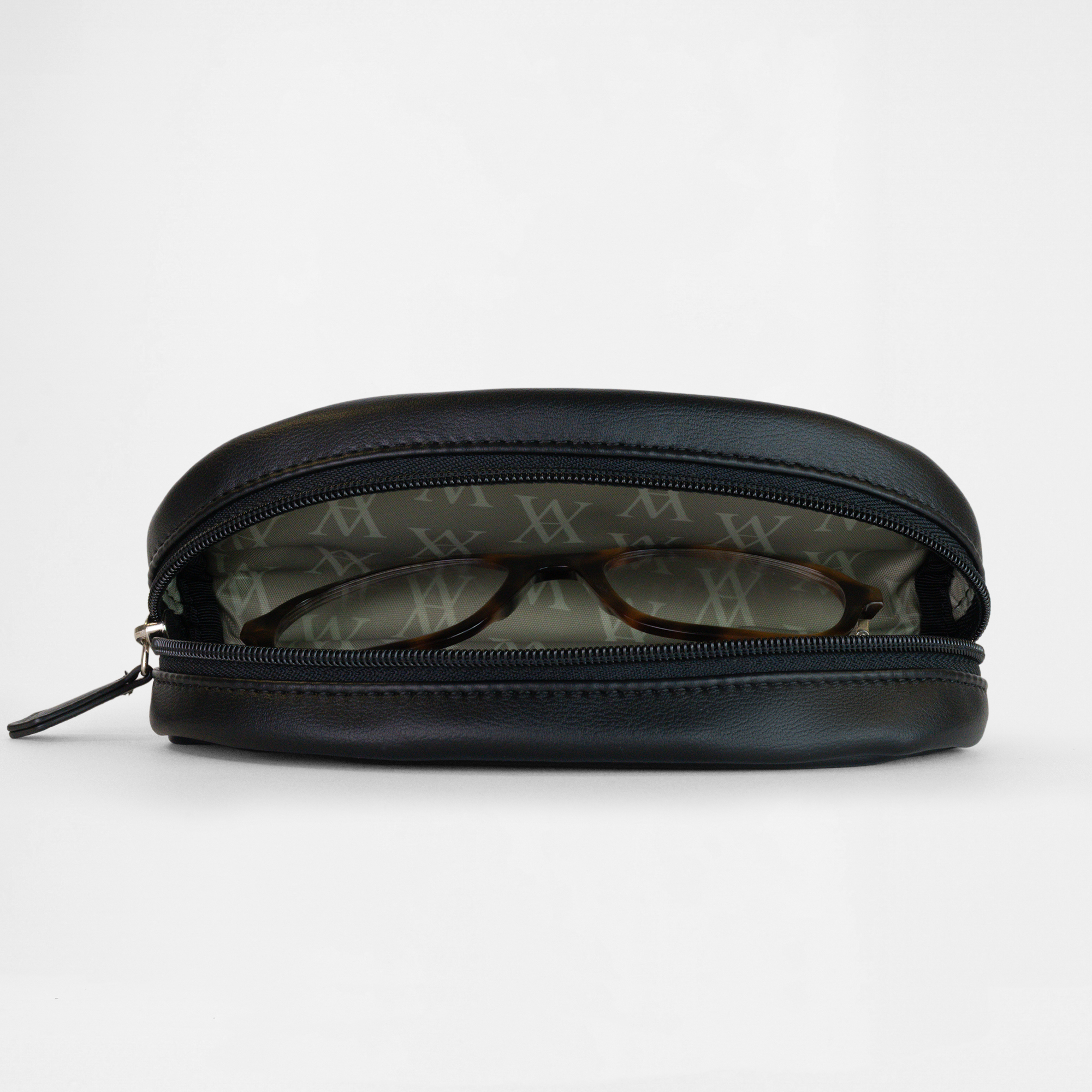 Open Oslo Glasses Case in Black showing eyewear storage compartment
