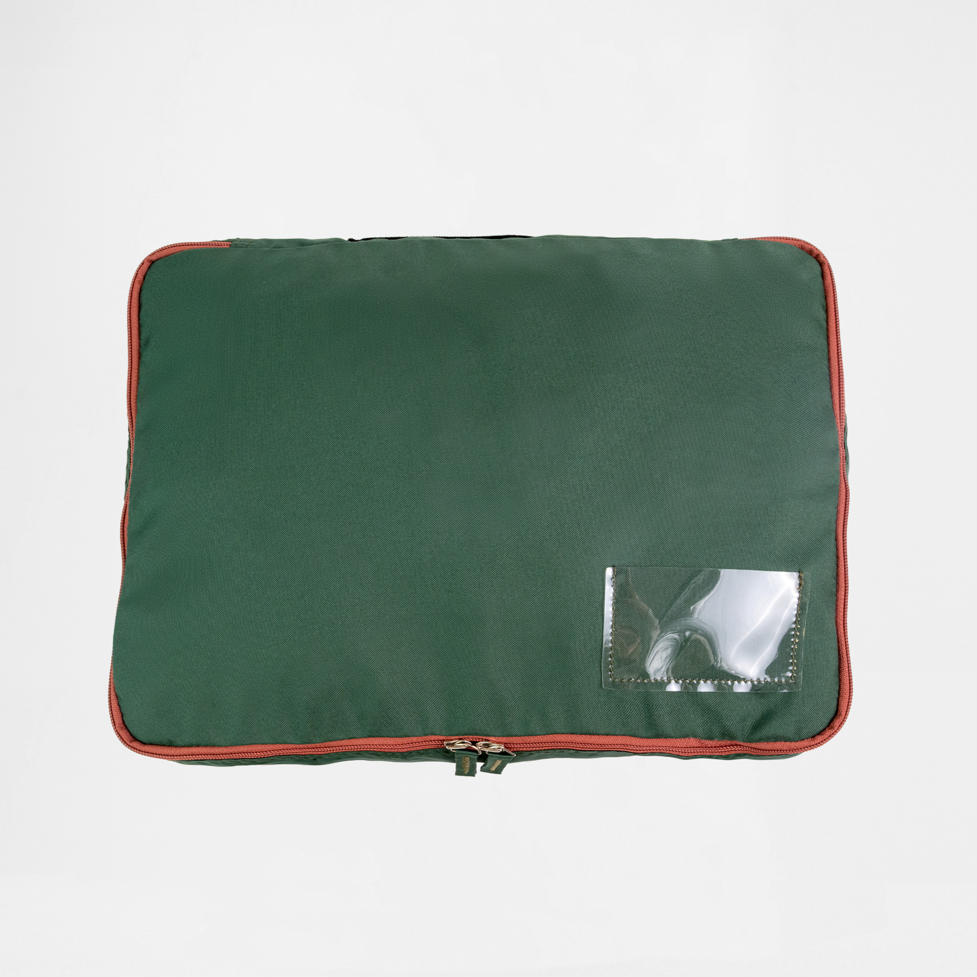 Large packing cube in racing green with tan trim