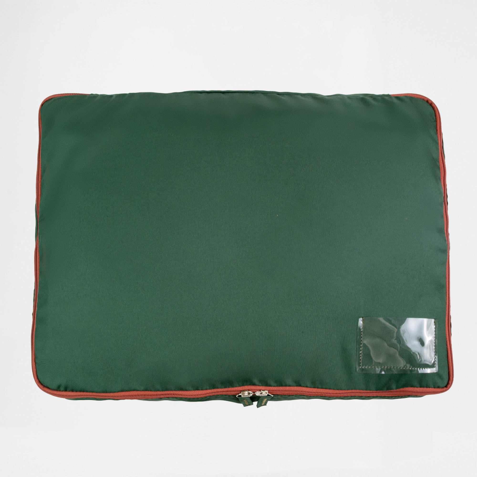 X-large packing cube in racing green with tan trim