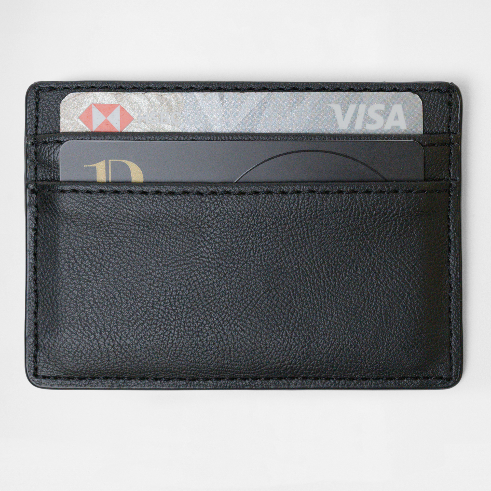 Back view of the Zurich Card Wallet in Black with cards neatly organised in slots